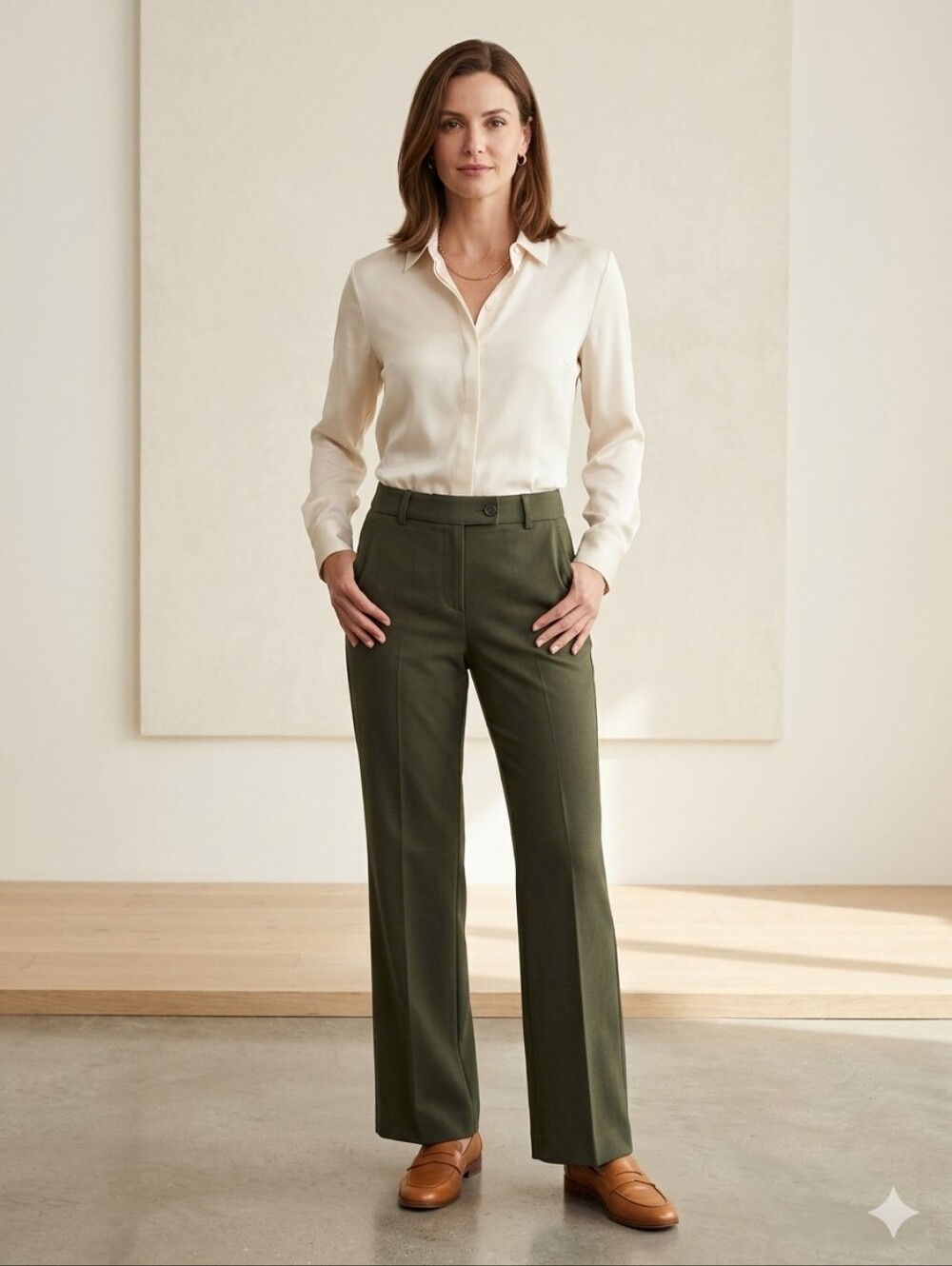 Josephine Chaus Women's Olive Green Straight-Leg Dress Pants